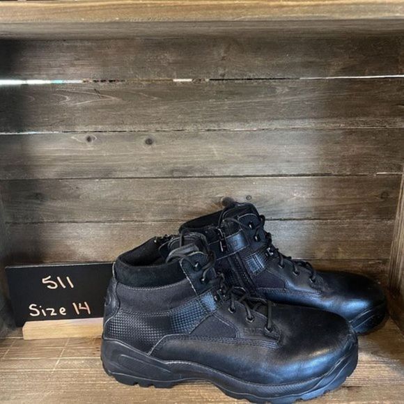 Mens 5.11 Atac 6" Zip Black Leather Combat Police Ankle Boots Size 14 M GUC‎ - Picture 1 of 8